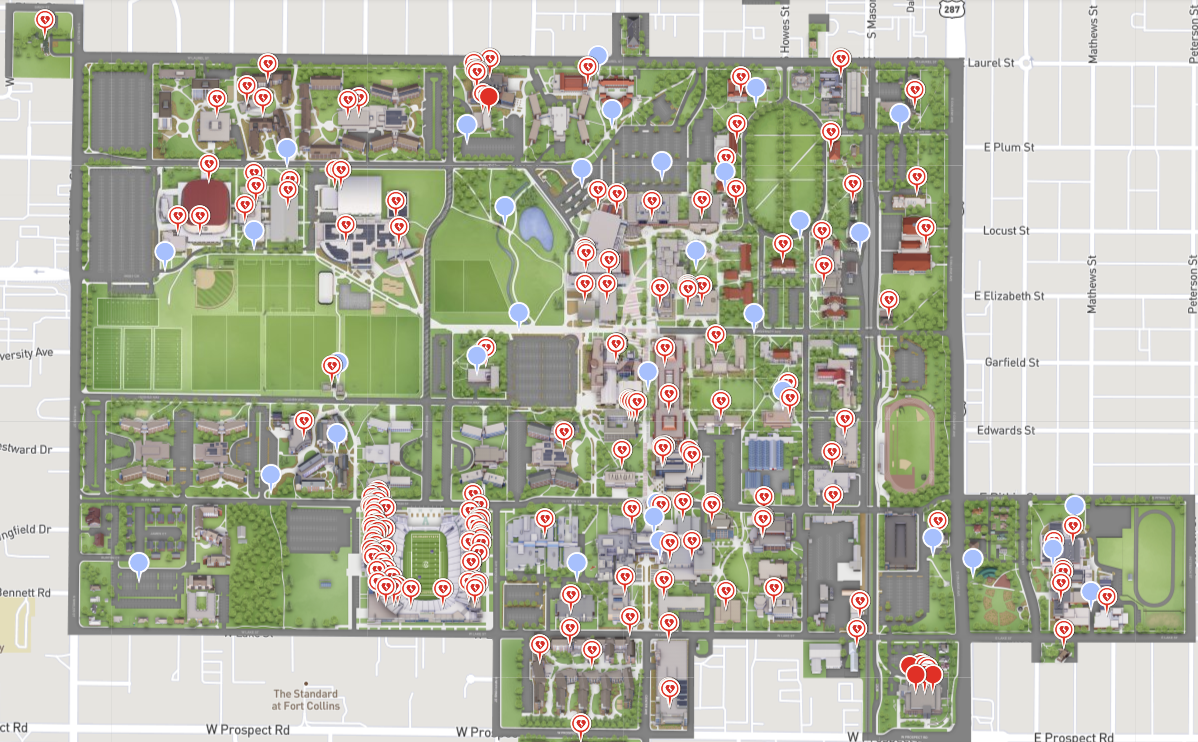 Map of Emergency Call Boxes and AEDs on CSU Campus